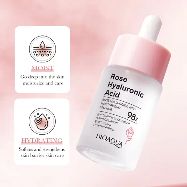 30ml BIOAOUA Rose Hyaluronic Acid Nourishing Essence Moisturizing Face Serum Hydrating Brighten Shrink Pores Skincare - Image 2
