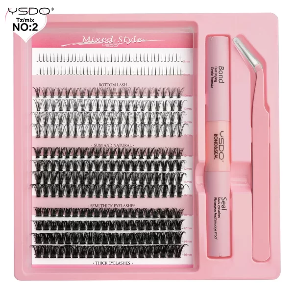DIY Lash Extension Kit Lash Individual Lashes Clusters8-16mm With Waterproof Lash Bond And Seal Eyelash Tweezers Lash Kit - Image 6