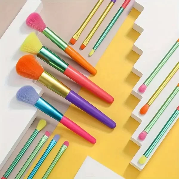 15 PCs Rainbow Color High Quality Makeup Brush Set - Perfect for Eyeshadow, Foundation, and Cosmetic Tools - Image 3