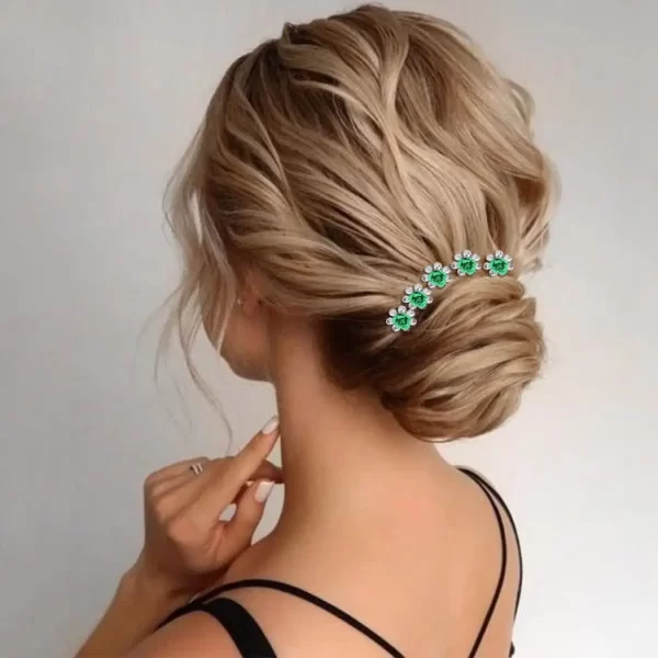 5pcs Women Hairpin Stick Wedding Bridal Green Crystal Pearl Hairpin U Shaped Hair Clip Barrettes Hair Accessories Wholesale - Image 3