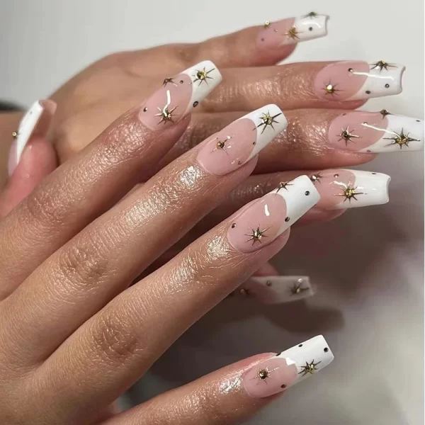 24pcs White French False Nails y2k White Star Ballerina Coffin Press on Nails Detchable Full Cover Fake Nails Tips For Girls - Image 10