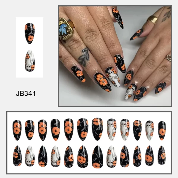 24pcs Matte Almond Press on Nails Pumpkin Bat Spider Halloween Fake Nail Patch Full Cover Wearable Halloween DIY False Nail Tips - Image 7