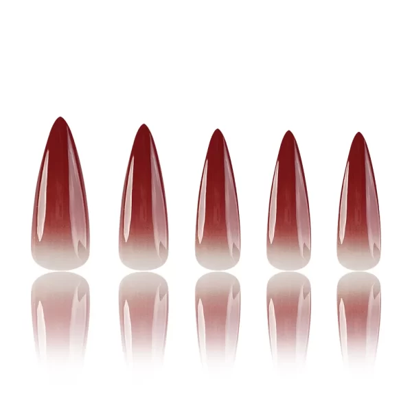 Wine Red Fake Nail Tips Long Pointed Head Glossy Press on Nails Wearable Full Cover INS Gradient Color False Nail Tips 24pcs - Image 2