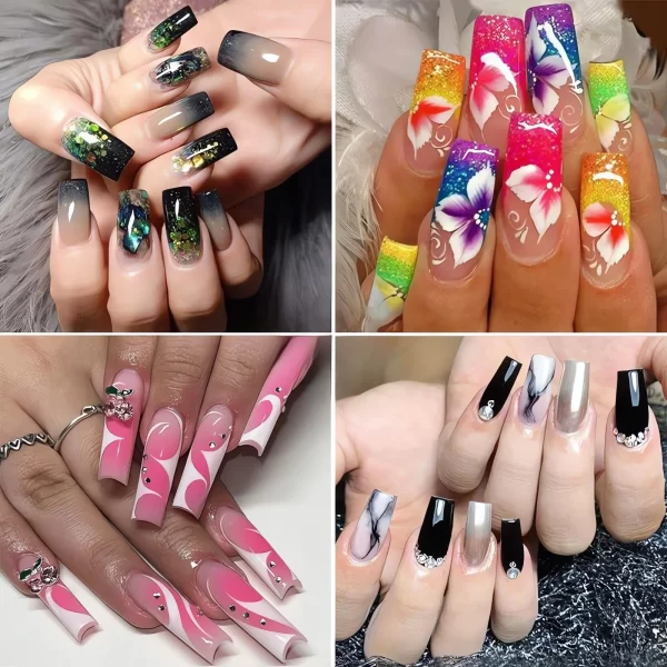 Floral Pattern Wearable Nails – Colorful Flower-Shaped Press-On Nail Tips for Fashionable Manicures - Image 4