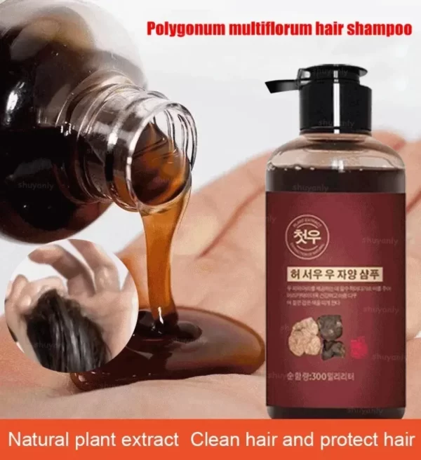 300ml Herbal Natural Polygonum Multiflorum Shampoo Plant Liquid Grey White Hair Removal Turn Permanent Black Hair Growth Care