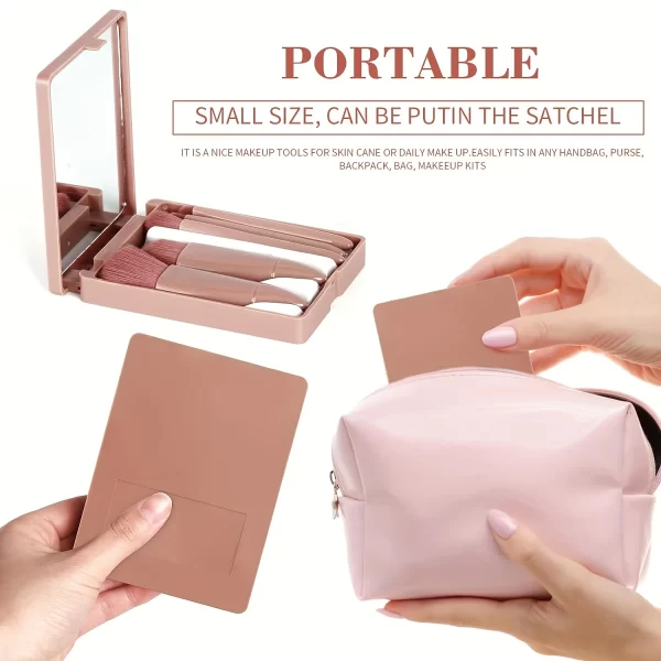 5 Piece Makeup Brush Set with Mirror Case, Travel Makeup Brush Portable Mini Multifunctional Makeup Brush Set Powder Brush - Image 6