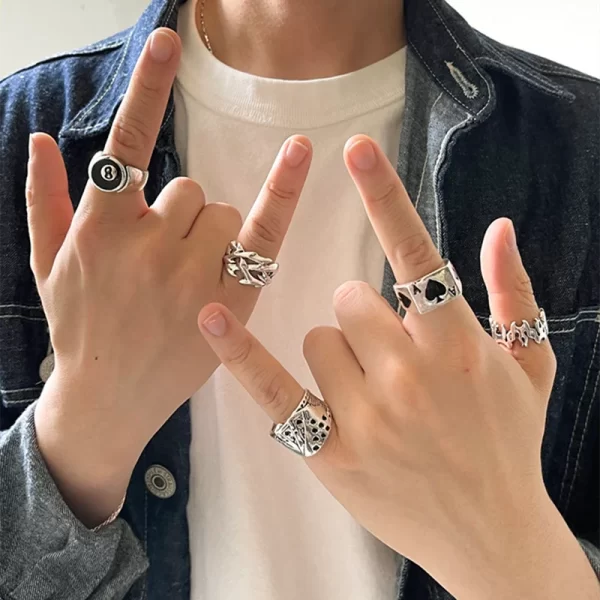 Vintage Gothic Heart Rings Set For Women Men Punk Playing Card Spades Geometric Hollow Butterfly Ring Retro Finger Ring Jewelry - Image 6