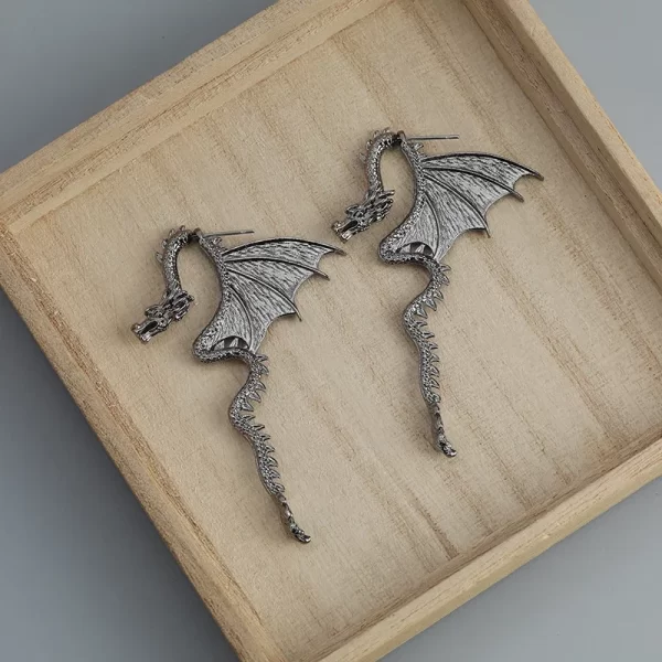 Dragon Earrings, Front Back Earrings, Stainless Steel Earrings, Gothic Jewelry, Ear Jacket, Dragon Ear Jacket, Dragon Jewelry, D - Image 6