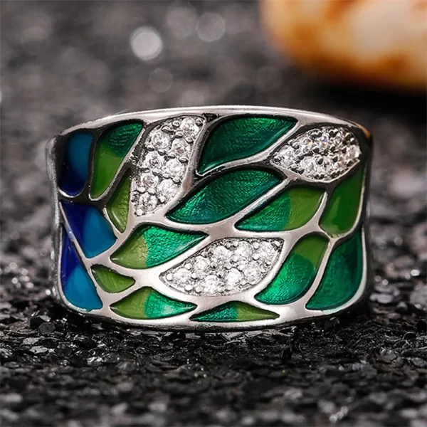 Green Leaf Enamel Handmade Oil Dropping Women's Ring Charm High Luxury Westernized  Prom Fancy Birthday Gift Fashion Jewelry - Image 4