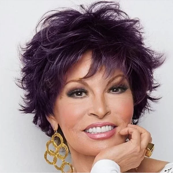 HAIRJOY Synthetic Hair Short Dark Brown Pixie Layered  Wig with Bangs  Mixed Auburn Curly Wigs for Women - Image 8
