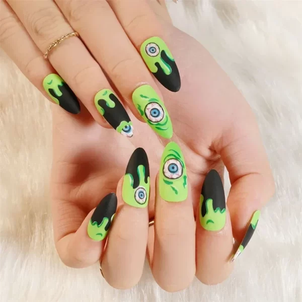 24pcs Artificial Acrylic Nail Art Fake Nails Full Coverage Removable Press on Nails Halloween Pumpkin Skull Moon False Nail Tip - Image 27