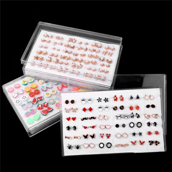 18/36Pairs Colorful Rhinestone Hollow Heart Star Flower Animal Mix Style Moon Crown Small Plastic Stud Earrings Set For Women - Image 4