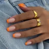 24Pcs Simple Matte Orange French False Nails Press on Wearable Artificial Mid Length Fake Nail Manicure Full Cover Nail Tips