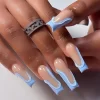 24Pcs Pink Butterfly Design False Nails Extra Long Coffin Fake Nails Wearable French Ballet Press on Nails Full Cover Nail Tips