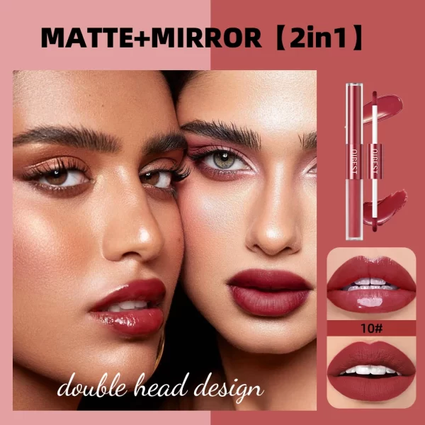 6 Colors Double-end Lipgloss And Matte Liquid Lipstick 2 In 1 Stick Long-lasting Mirror Lip Glaze Sexy Red Tint Lip Makeup Sets - Image 3