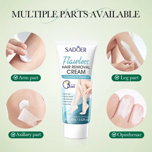 SADOER Cucumber Aloe Vera Rose Hair Removal Cream Non Irritating Quick Whole Body Axillary Armpit Arm Leg Privates Hair Remove - Image 4