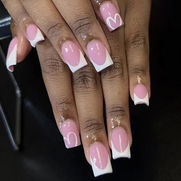 24pcs Short Square False Nails French White Edge Pink Fake Nails Full Cover Nail Tips Press on Nails faux fingernail - Image 8