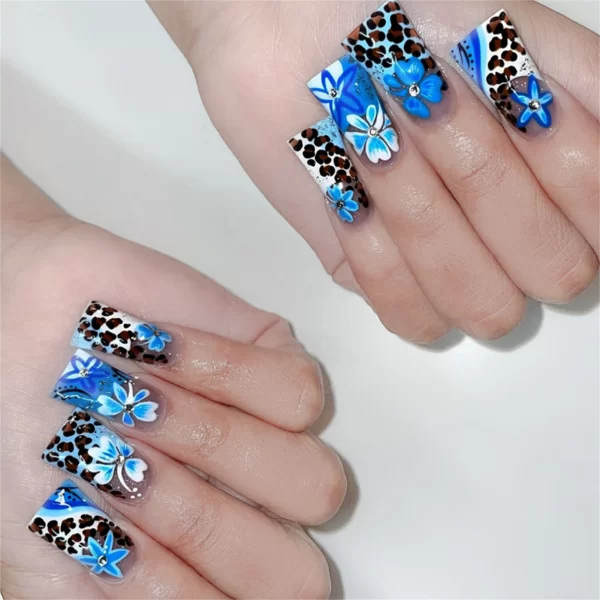 24pcs Long Water Pipe Fake Nails y2k Press On Nails Tips Wearable Black French False Nails Cross Bow Pearl Decoration Full Cover - Image 9