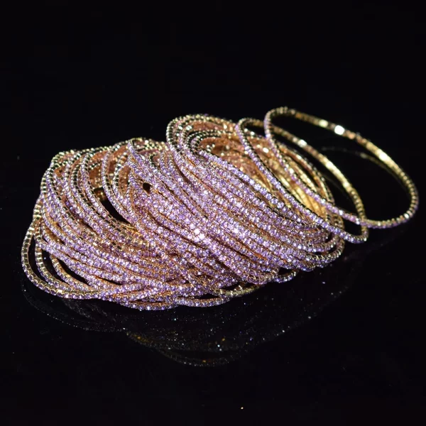 50pcs/Set Fashion Gold Multiple Colour Crystal Rhinestone Elastic Bracelet Bangle Bling Wristband Women Wedding Bridal Jewelry - Image 4