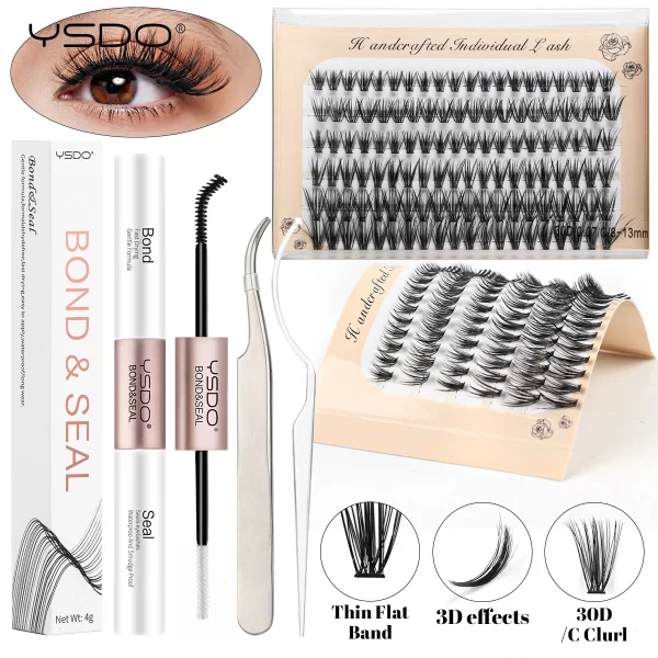 DIY Lash Extension Kit Lash Individual Lashes Clusters8-16mm With Waterproof Lash Bond And Seal Eyelash Tweezers Lash Kit - Image 9