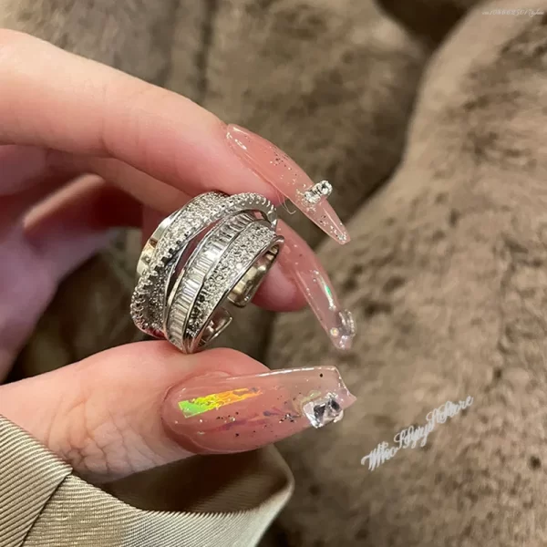 Korea New Fashion Jewelry Exquisite Silver Color Zircon Ring Elegant Women's Opening Adjustable Wedding Gift Luxury Accessory - Image 2