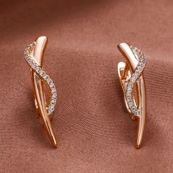 Gold Color Geometry Simple Stud Earrring Quality Copper S-shaped Design Small Natural Zircon Clip Earring Russia Trendy Jewelry - Image 2