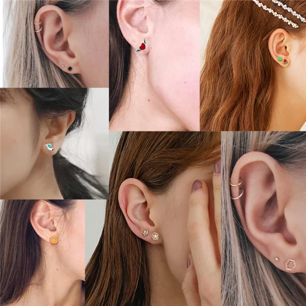 18/36Pairs Colorful Rhinestone Hollow Heart Star Flower Animal Mix Style Moon Crown Small Plastic Stud Earrings Set For Women - Image 6