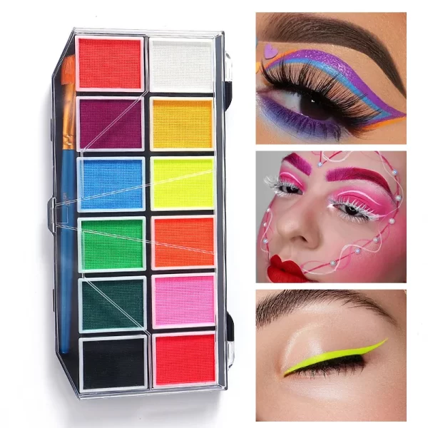 12 Colours Water-Soluble Rainbow Palette Children's Face Body Paint, Halloween Stage Makeup Body Paint Pigments Face Makeup - Image 8