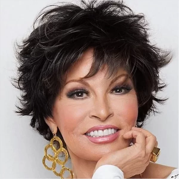 HAIRJOY Synthetic Hair Short Dark Brown Pixie Layered  Wig with Bangs  Mixed Auburn Curly Wigs for Women - Image 2