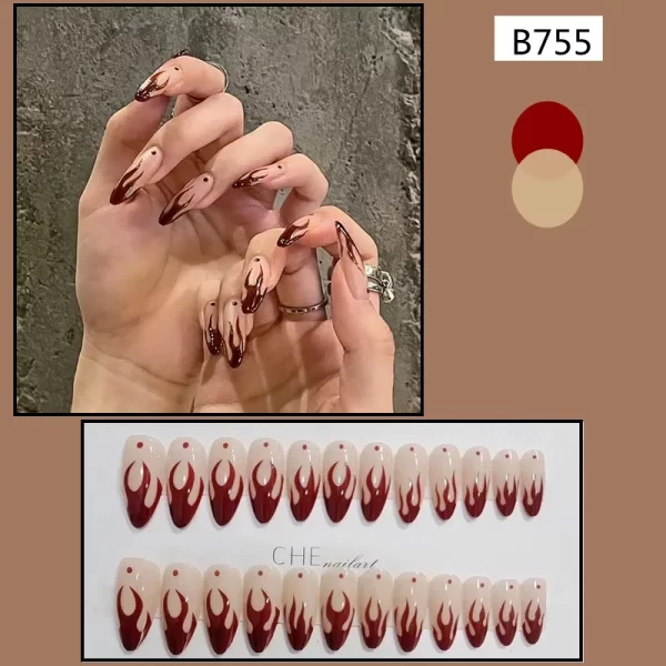 Wine Red Fake Nail Tips Long Pointed Head Glossy Press on Nails Wearable Full Cover INS Gradient Color False Nail Tips 24pcs - Image 17