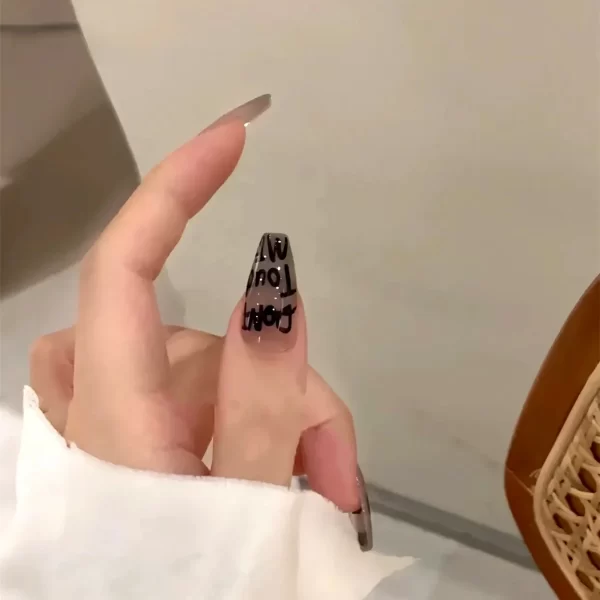Handmade Press on Nails Goth Fake Nail with Spice Girl Dark English Letter Full Cover Wearable Artificial Nail Tip Uñas Postizas - Image 2