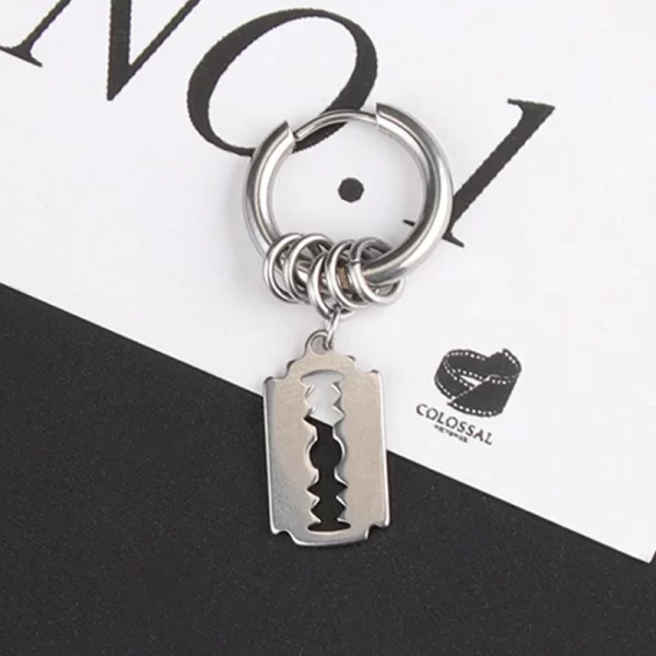 Fashion Stainless Steel Blade Earrings Vintage Razor Hollow Drop Earrings Women Men Punk Jewelry Hip Hop Street Dangle Earrings - Image 2