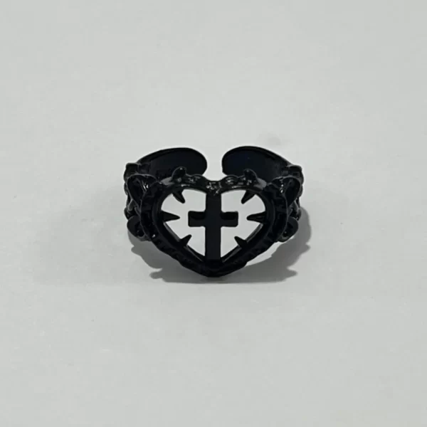 Gothic Death Cross Heart Ring For Women Man Fashion Punk Party Jewelry Accessories Gift Vintage Hollow Heart Adjustable Ring New - Image 7