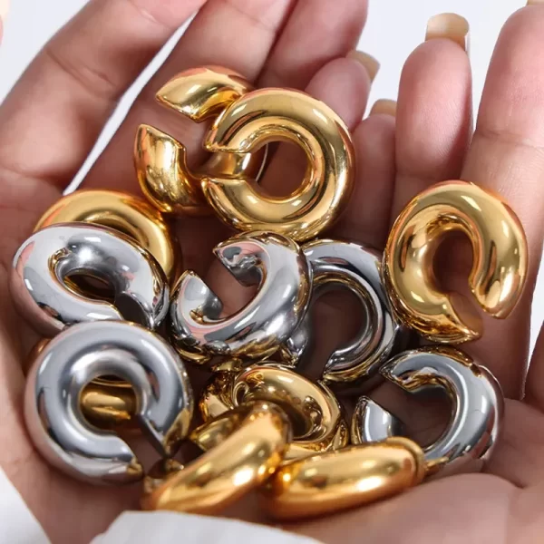 Stainless Stee Oversize Chunky Round Circle Clip Earring for Women Gold Plated C Shape Ear Cuff Stud Tube Thick Earclips Jewelry - Image 3