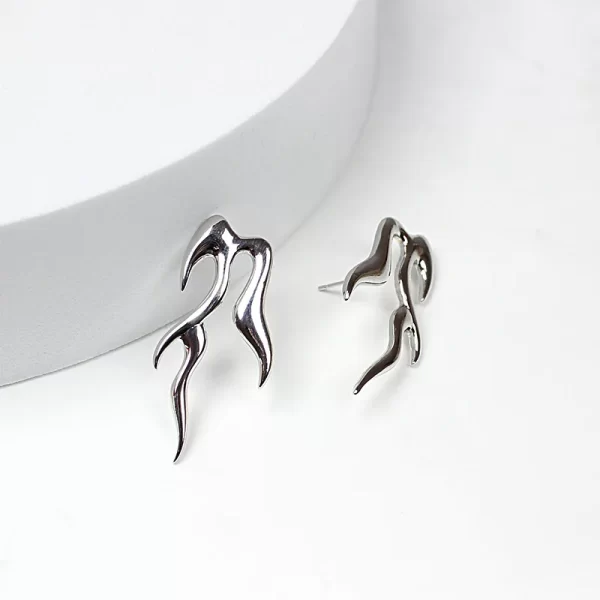 Street Hip hop Silver Metal Personality Wild Cool Flame Shape Earrings Boys and Girls Fashion Nightclub Earrings Gift 2022 New - Image 4