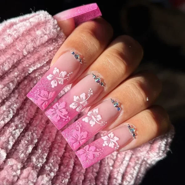 24Pcs Long Purple Ballet False Nails French with Butterfly Design Wearable Fake Nails Glitter Full Cover Press on Nails Tips Art - Image 4