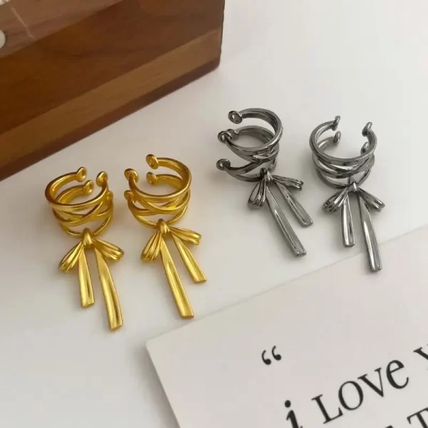 New Y2K Double-Layer Bow Ear Cuff No Piercing Earring Punk Unique Metal Tie Bow Ear Clip for Women Girls Fashion Jewelry Gifts - Image 7