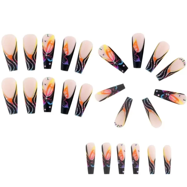 Long Ballerina False Nails Fashion French Purple Butterfly Fake Nails Full Cover Detachable Press on Nails Women Girls - Image 4