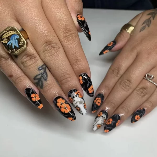 24pcs Matte Almond Press on Nails Pumpkin Bat Spider Halloween Fake Nail Patch Full Cover Wearable Halloween DIY False Nail Tips - Image 5