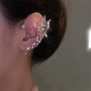 Korean Elf Butterfly Ear Cuff Without Piercing Clip Earrings for Women Elegant Sparkling Zircon Crystal Ear Clip Wedding Jewelry