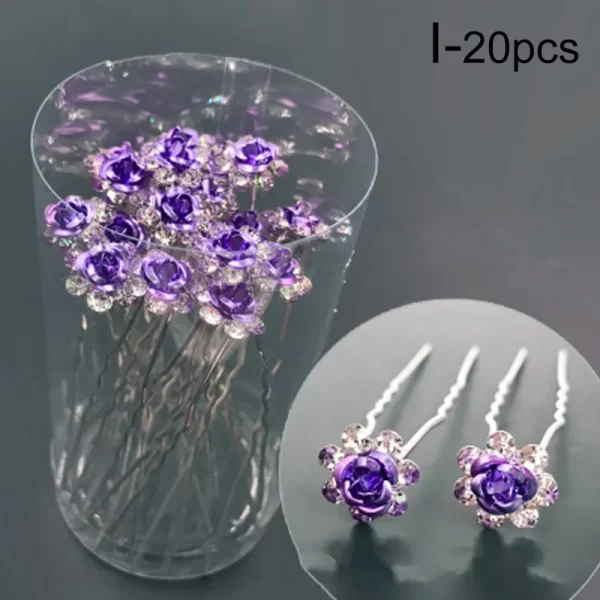 20pc/pack Women U-shaped Hair Fork Pin Crystal Rose Flower Hairclips Rhinestone Hair Stick Wedding Bridal Jewelry Headwear - Image 14