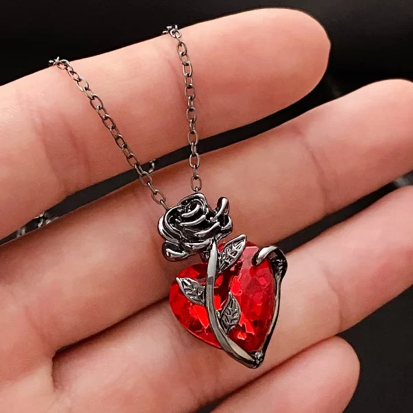 Gothic Rose Red Love Necklace Women's Y2K Grunge Jewelry Dainty Silver Color Tonebloody Human Heart Pendant Personalized Gifts - Image 2