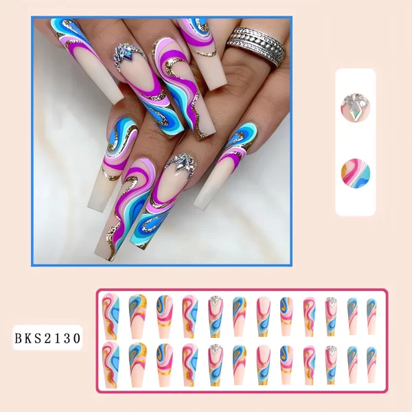 Floral Pattern Wearable Nails – Colorful Flower-Shaped Press-On Nail Tips for Fashionable Manicures - Image 12