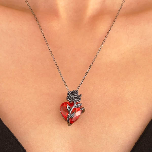 Gothic Rose Red Love Necklace Women's Y2K Grunge Jewelry Dainty Silver Color Tonebloody Human Heart Pendant Personalized Gifts - Image 4