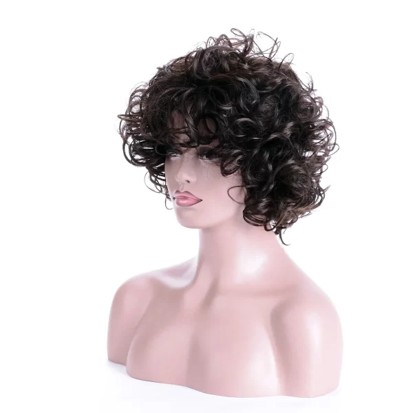 Women's Fashion Short Curly Hair Fluffy Dark Brown Synthetic Wavy Bob Wig with Bangs Costume Party Wig for Lady Mommy Hair - Image 3