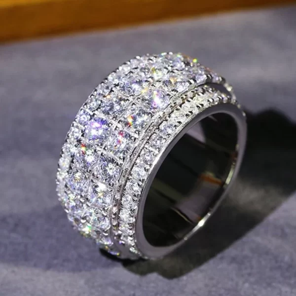 Huitan Full Bling Iced Out Cubic Zirconia Wide Ring for Women Round Band Silver Color Gorgeous Female Accessory Wedding Jewelry - Image 4