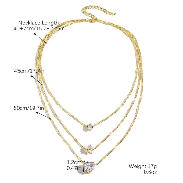 Fashion Crystal Heart Star Layered Pendant Necklace for Women Simple Gold Color Metal Rhinestone Choker Necklace Wedding Jewelry - Image 5