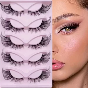 5 Pairs Fox Eye Lashes 24mm Wispy Faux Mink Lashes Fluffy Cat Eye Lashes Extensions False Eyelashes