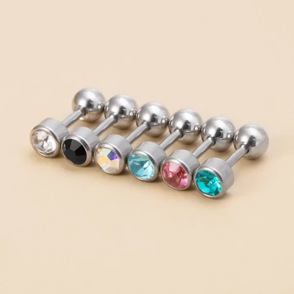 1 Pair Medical Stainless Steel Crystal Screw Round Ball Stud Earrings Ear Bone Nail Cartilage Earring Ear Piercing Body Jewelry - Image 6