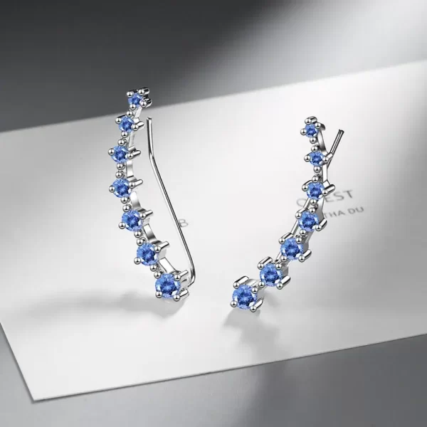 1 Pair Seven Star Crystals Leaf Shape Ear Climber Stud Earrings Alloy Ear Cuff Hook Ear Climbers For Women Girls Jewelry Gifts - Image 2